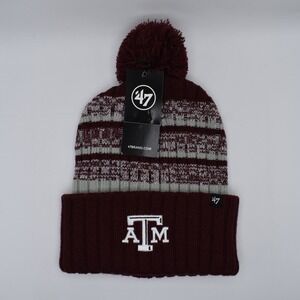 47 Brand Texas A&M Aggies Stripe Pom Cuff Knit Cap Hat Beanie Maroon Winter NCAA